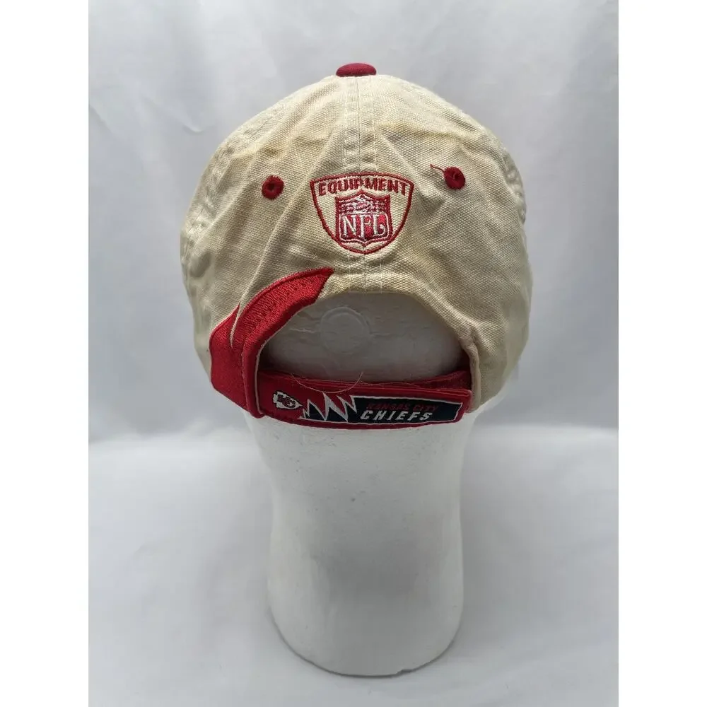 Vintage Reebok Kansas City Chiefs SharkTooth Hat Red White Strap‎ Back